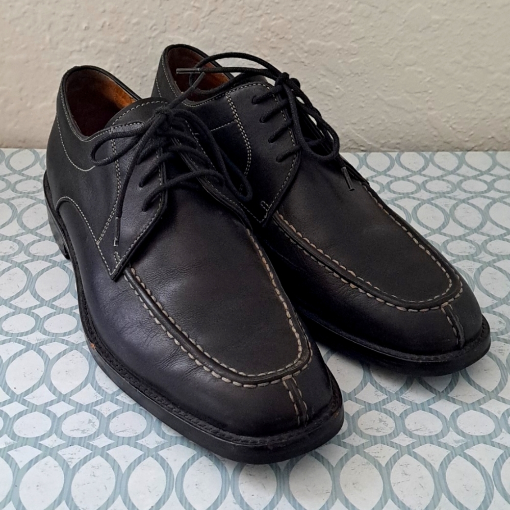 Men's Saks Fifth Avenue Solid Black Leather Oxford Split Toe Dress Shoe Size 9